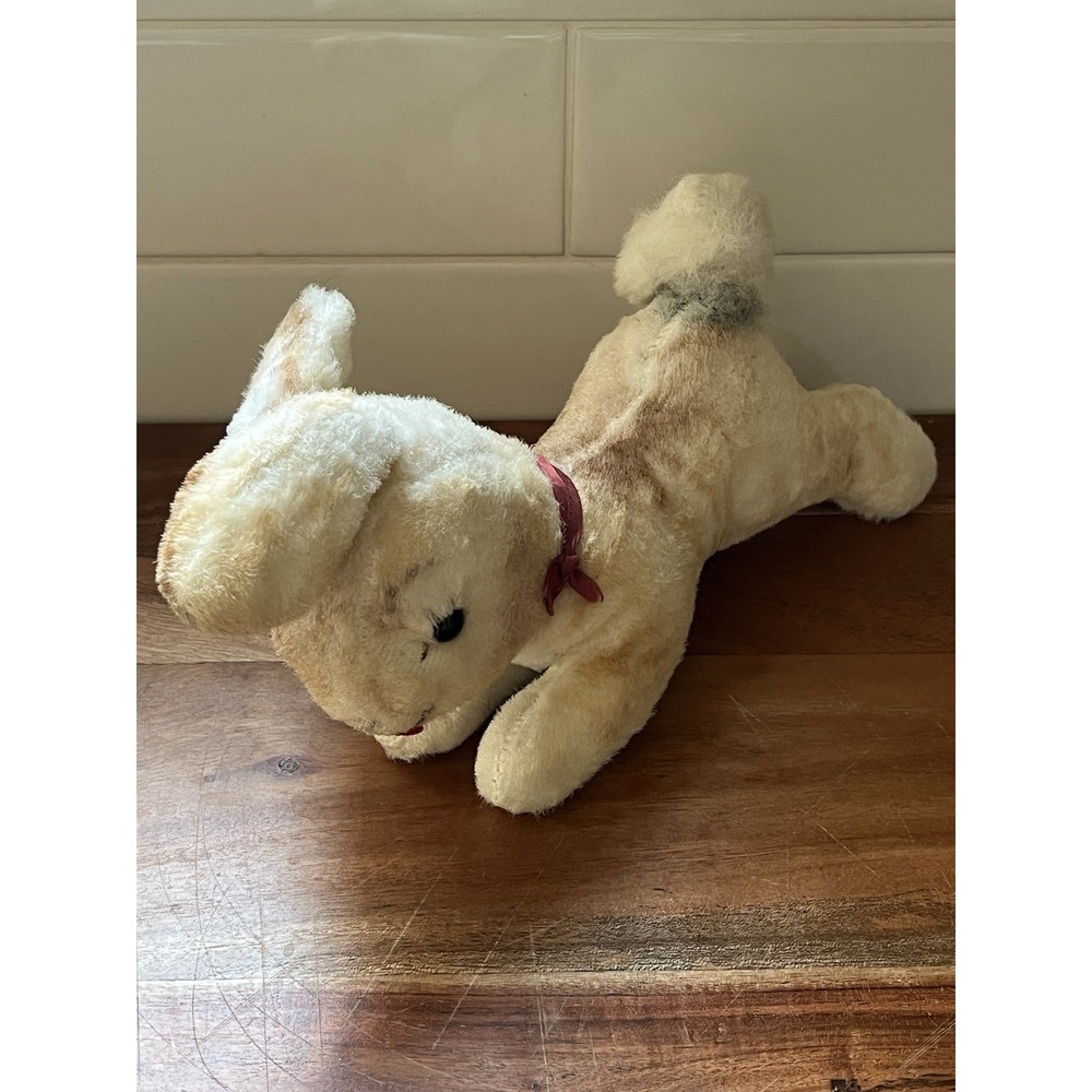 Vintage Character Bunny Rabbit Plush 9" Cream Tan Red Nose Long Ears Stuffed Toy
